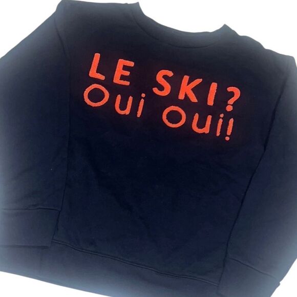 J Crew Blue Oui Oui Embroidered Terry Cotton Pullover Sweatshirt Size M - Picture 1 of 11